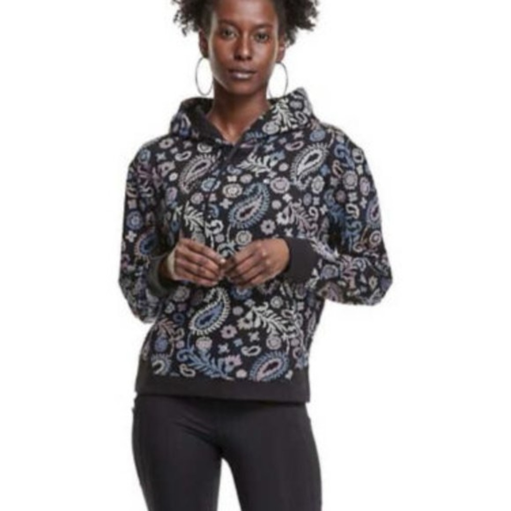 Champion Campus French Terry Hoodie Black Paisley Multi Women’s M Pullover